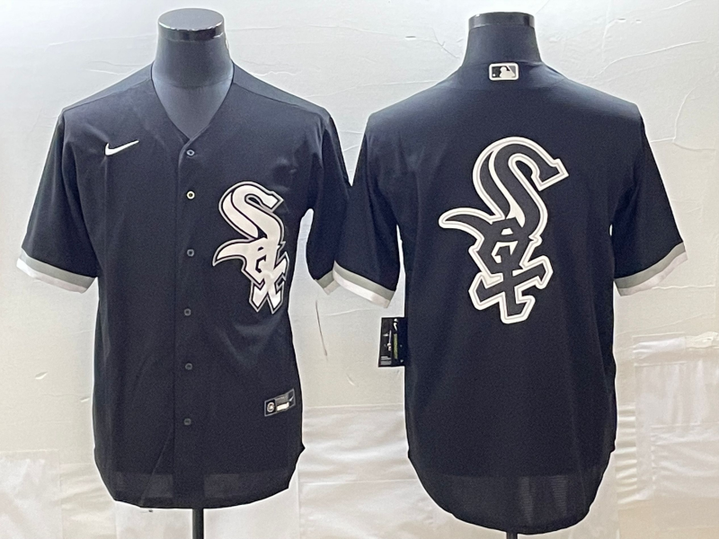 Men's Chicago White Sox Black Team Big Logo Cool Base Stitched Jersey